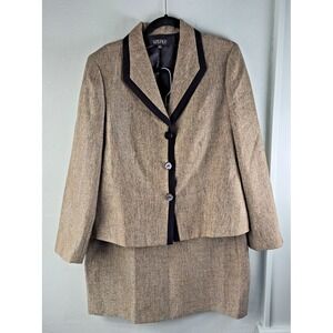Kasper Women's 16 Two Piece Suit Brown Tan Basketweave Tweed NO POCKETS